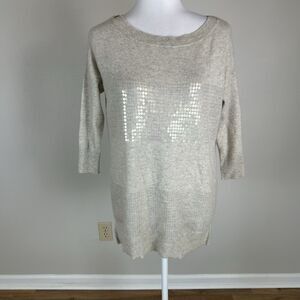 Autumn Cashmere sequin Small 100% Cashmere Hemp Beige Boatneck Hi Low Quiet Lux